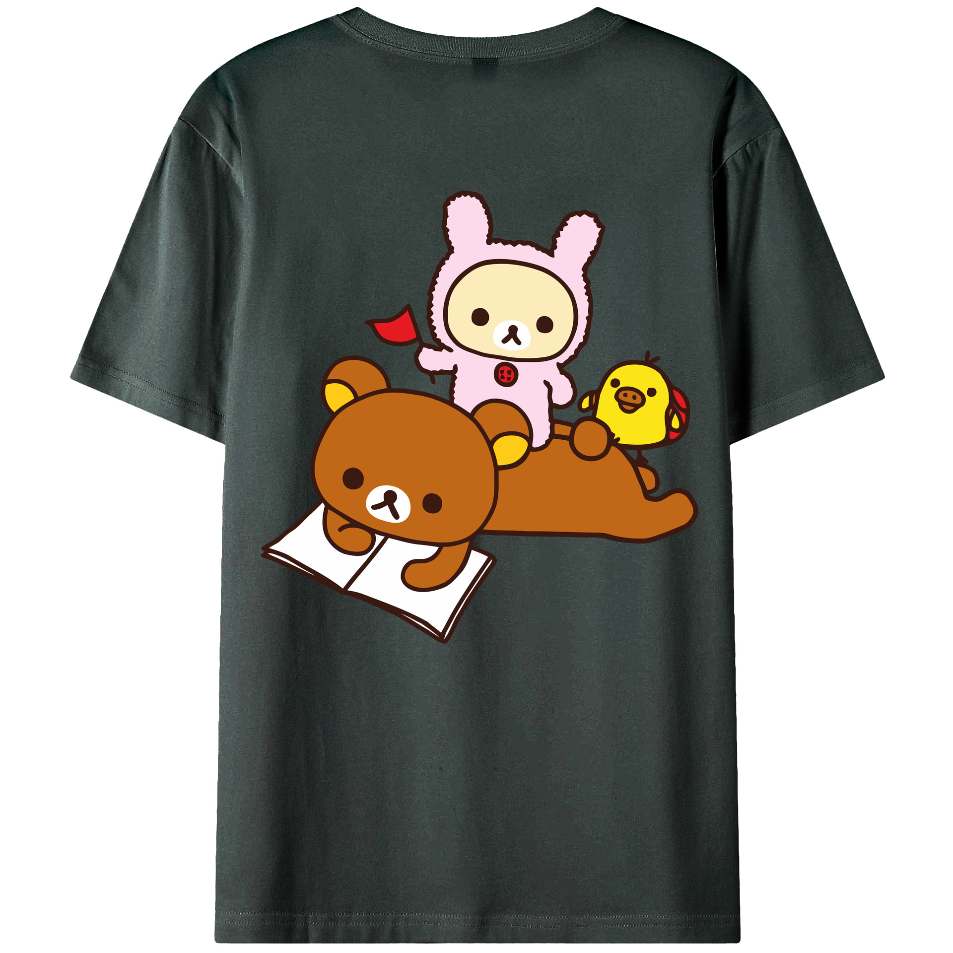 （画像用） リラックマ リラックマ キイロイトリ Rilakkuma Korilakkuma Kiiroitori 綿100％ メンズ半袖Tシャツ（バックプリント） 通気性